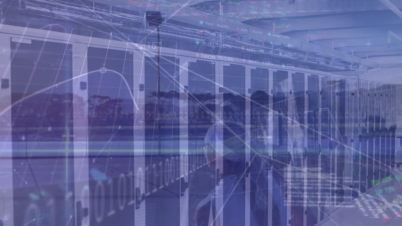 animación del procesamiento de datos y la sala de servidores sobre diversos jugadores de tenis