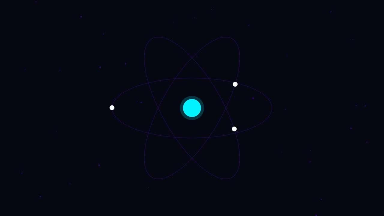 Modello atomico animato in rotazione nello spazio profondo