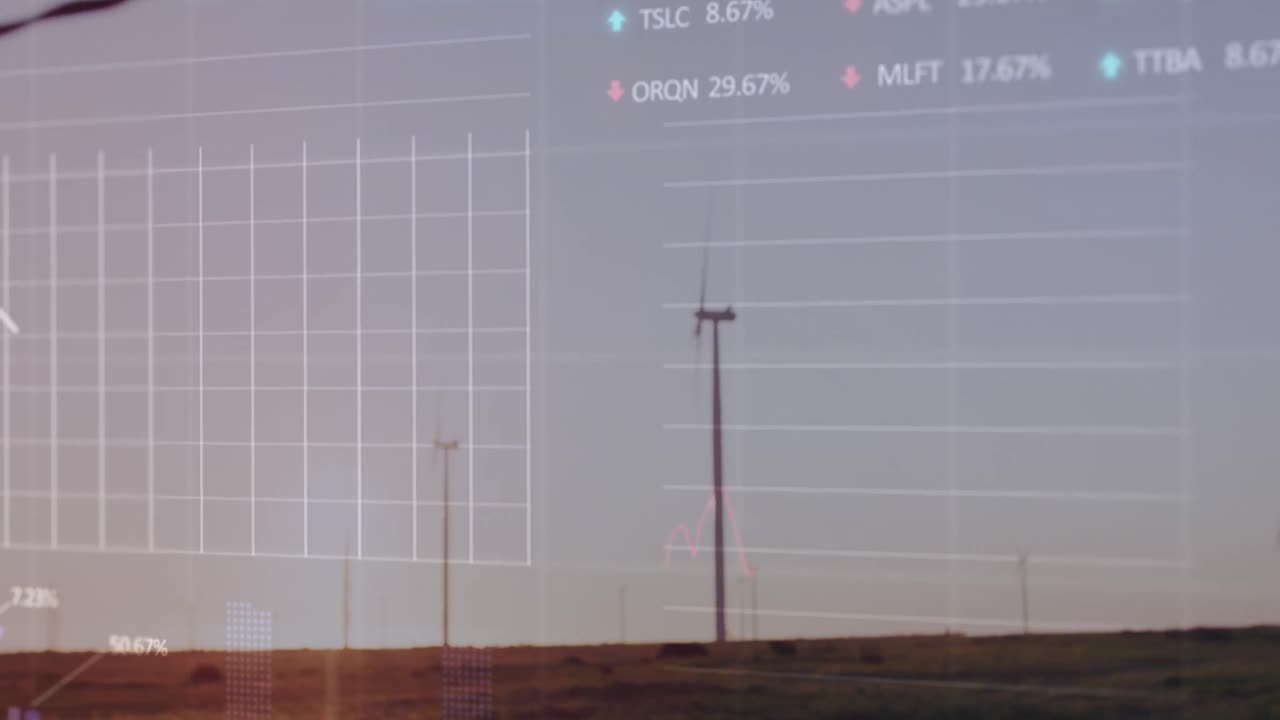 잔디에서 회전하는 풍차를 통해 통계, 증권 시장 데이터 처리의 애니메이션