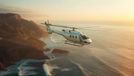 helicopter flying over the ocean