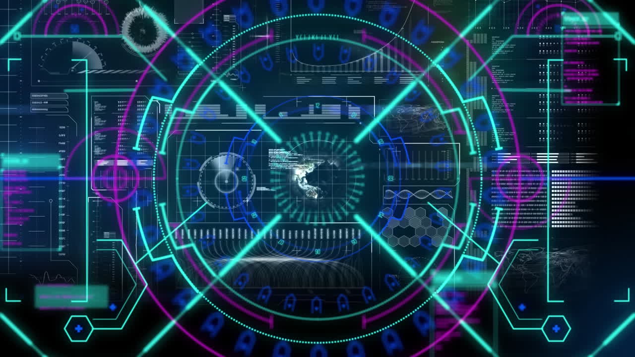 Animation of scope scanning and data processing on blue background