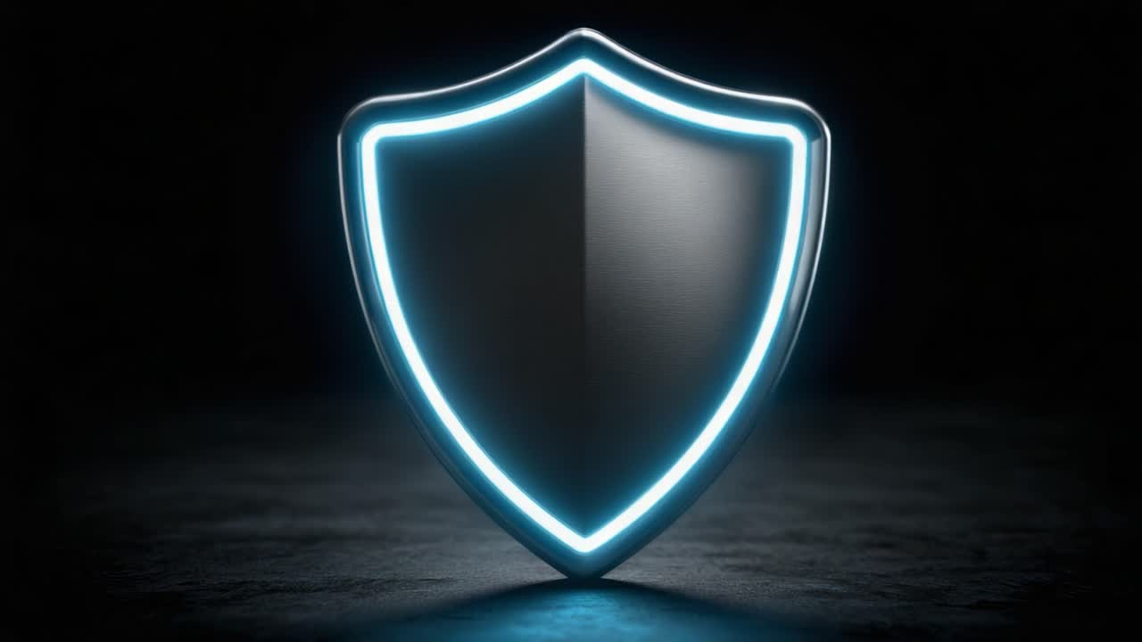 A Futuristic Shield with Glowing Edges Symbolizing Protection and Security in a Dark Environment, Perfect for Illustrating Themes of Defense and Safety