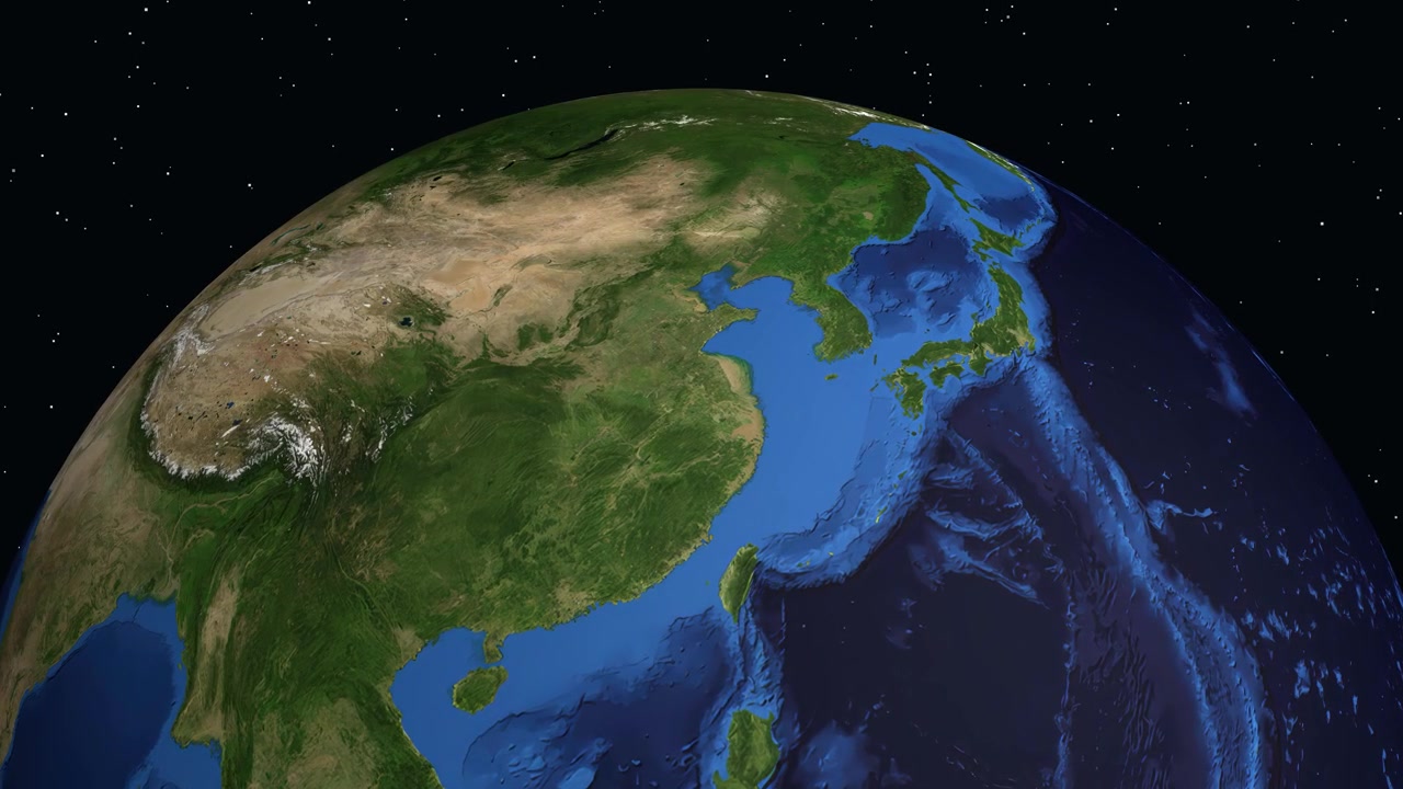 Un'animazione digitale zooma dallo spazio sulla Terra, ruotando per individuare Yangzhou, Cina con le coordinate.