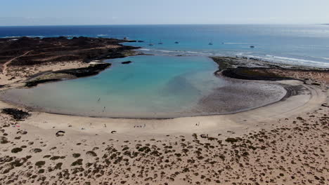 Aerial-shot-of-La-Concha-beach-on-Lobos-Island-1