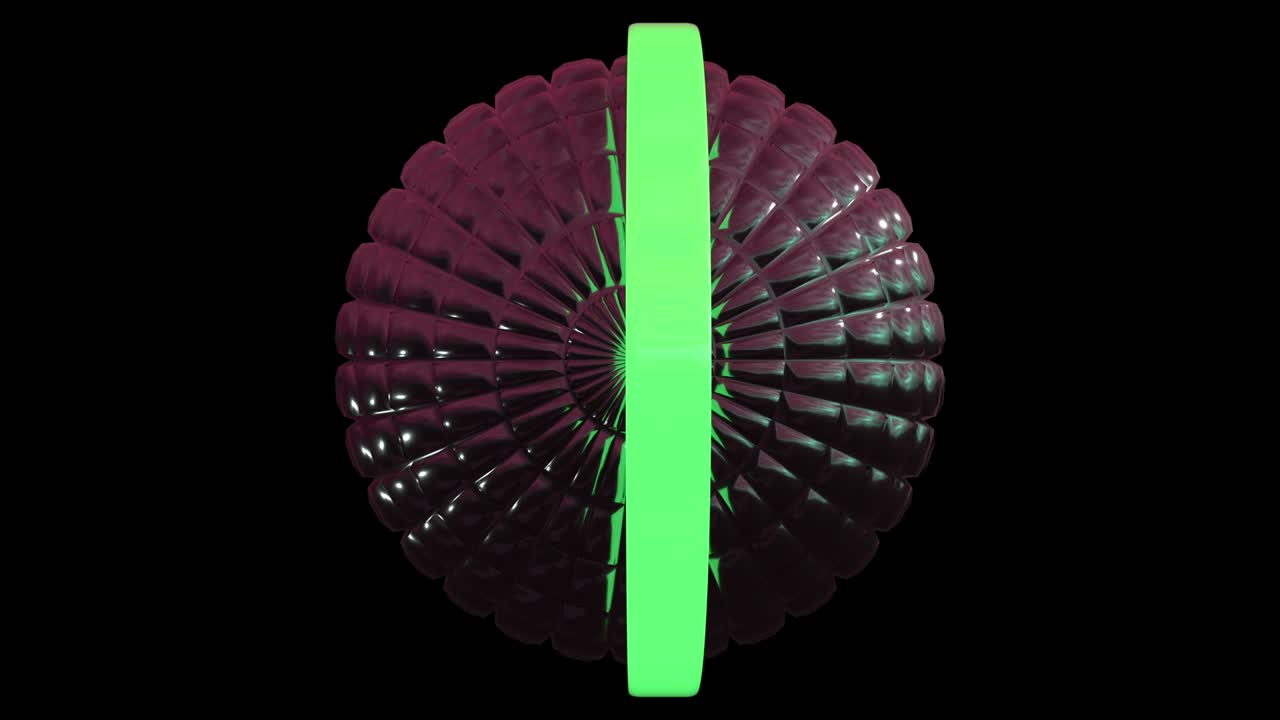 알파 채널을 가진 사각형으로 구성된 미래의 기하학적 공의 회전, 구를 중심으로 움직이는 네온 도, 원활한 패턴.