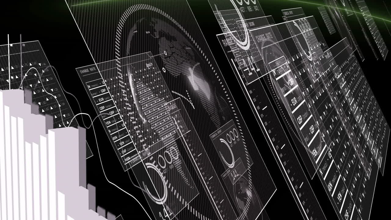 Digital charts and graphs in futuristic animation for abstract design