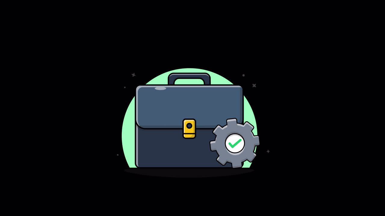 Animated Briefcase with Rotating Gear and Green Checkmark
