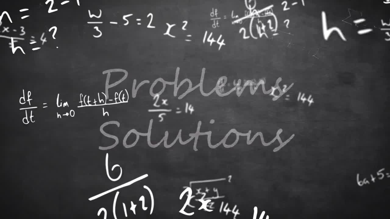 Animazione di soluzioni a problemi ed elaborazione dati matematici su sfondo nero