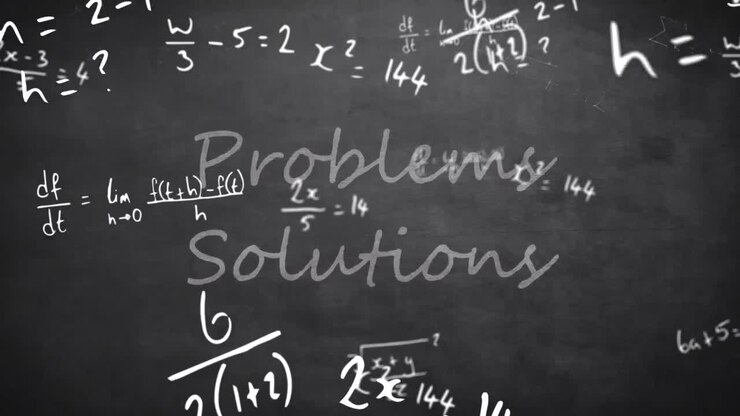 Animation of problems solutions and mathematical data processing over black background