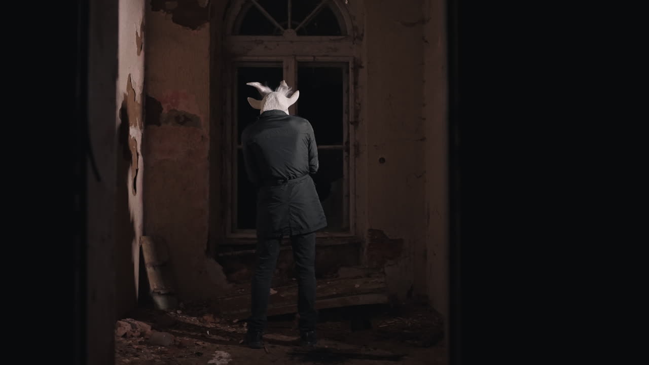 Goat-Mask Figure in Abandoned House