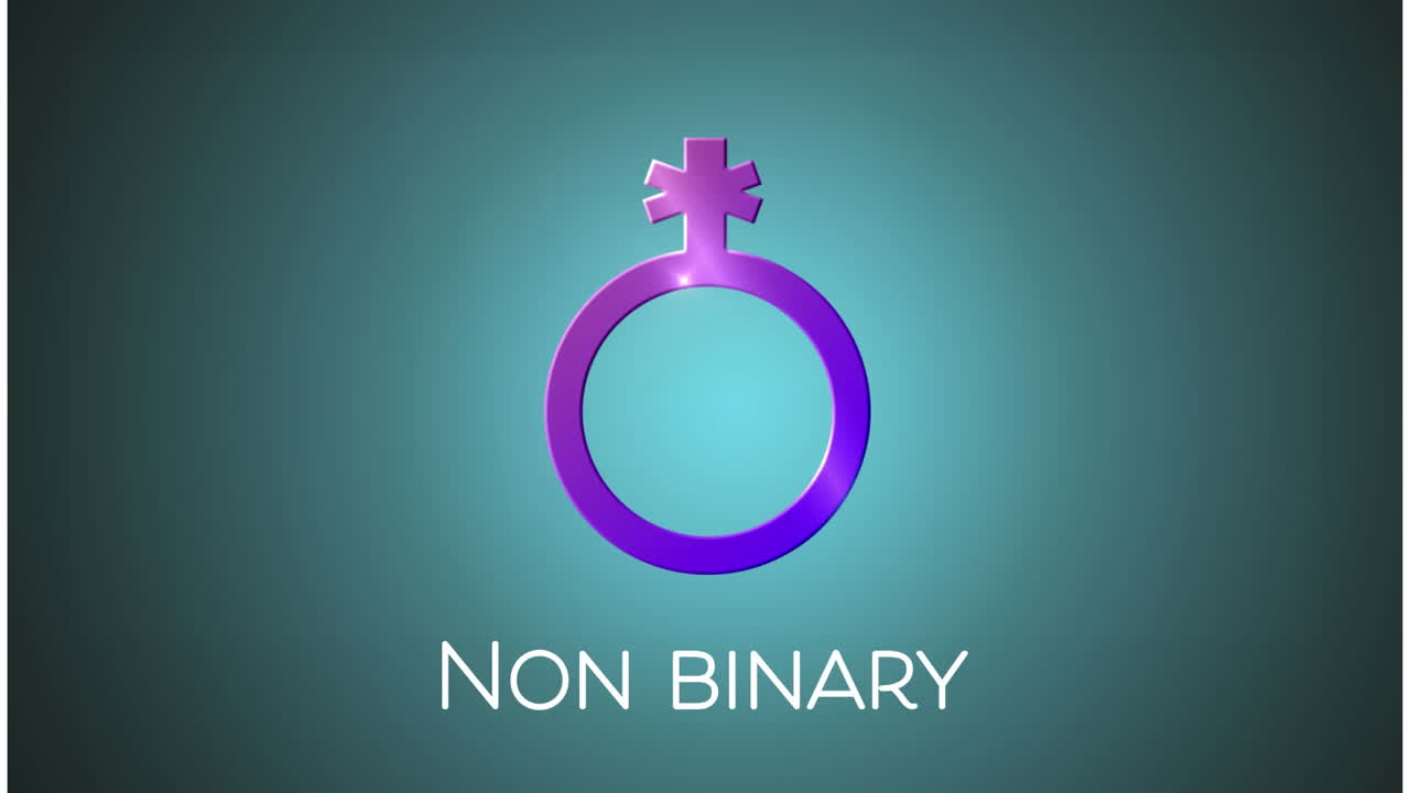 Animation of non binary text and symbol on blue background