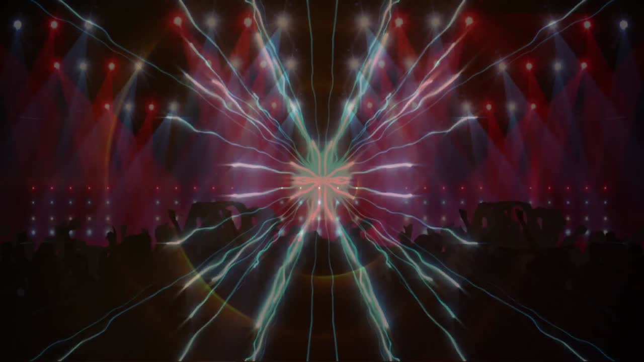 춤추는 사람들과 함께 빛나는 반점과 빛의 흔적의 애니메이션