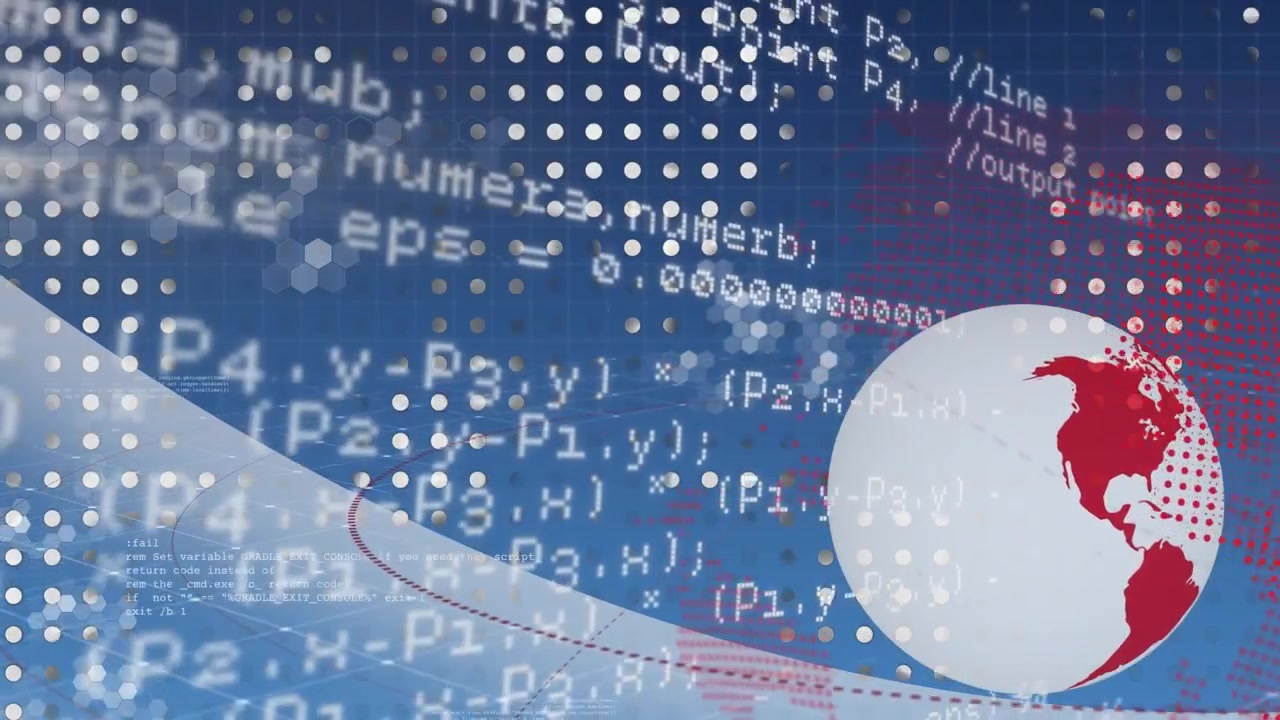 Animation of globe over data processing on blue background