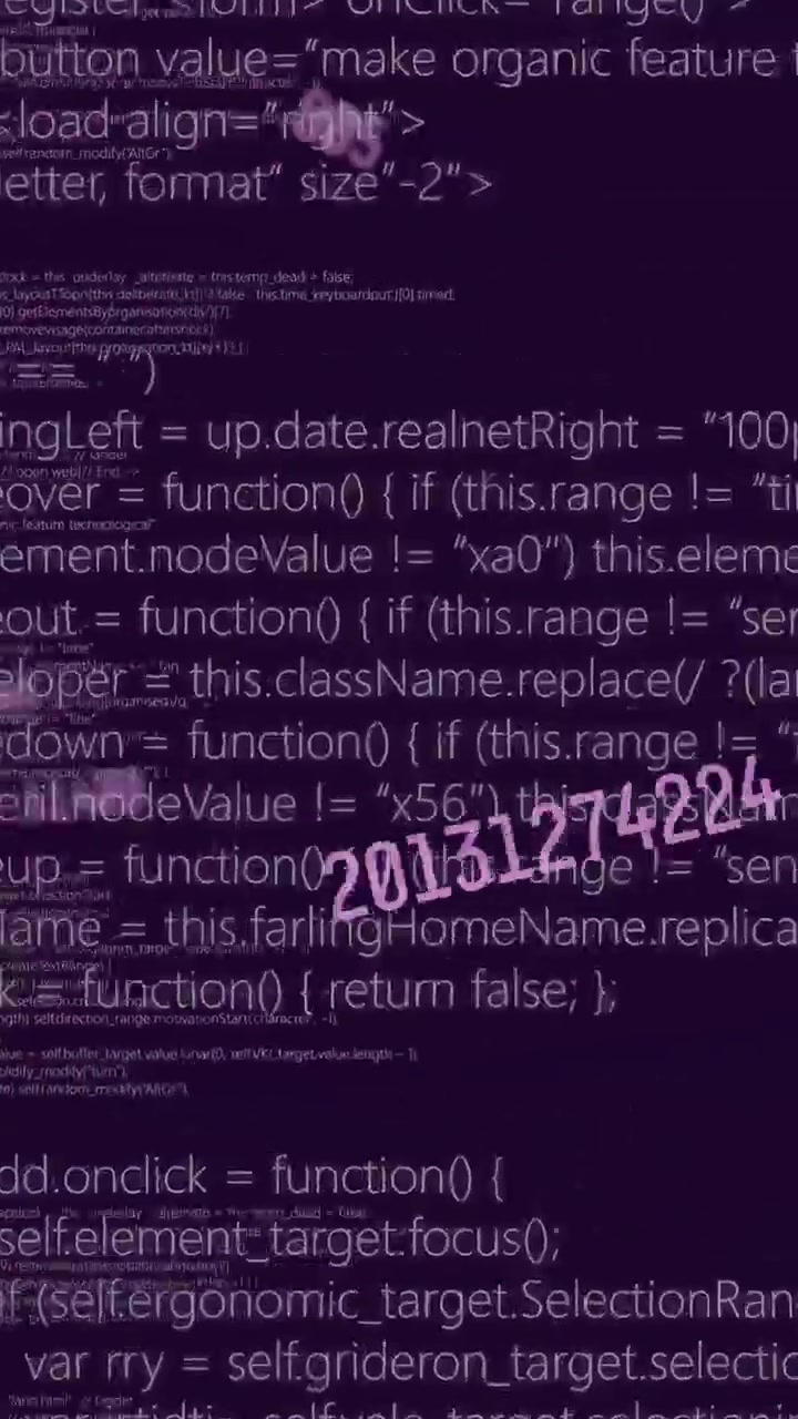 Vertical video: Number appearing right starting pan, code scrolling, numbers drifting, showing data