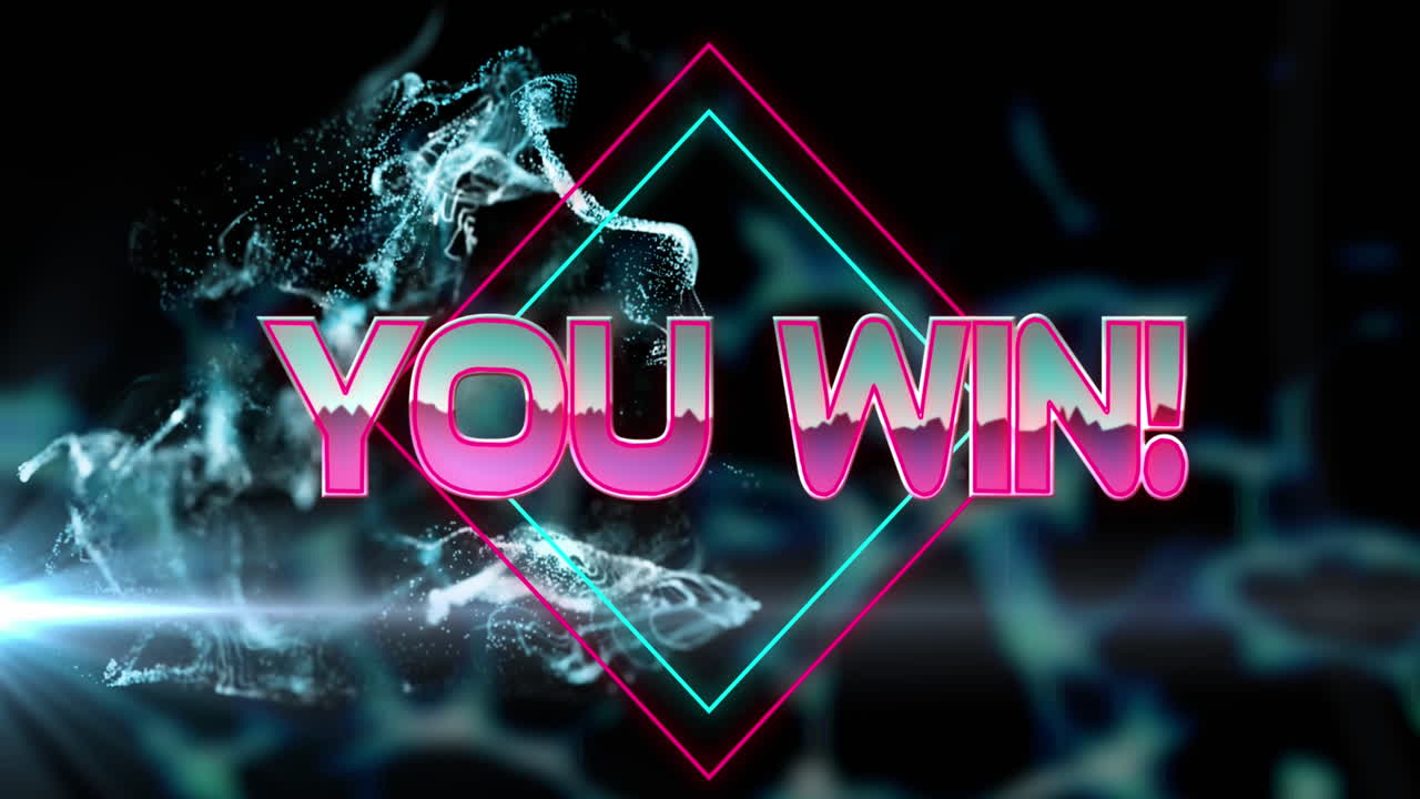 블루 라이트 스과 검은색 배경에 대한 디지털 파동 위에 텍스트 배너를 이기는 애니메이션