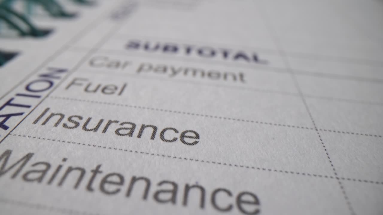 Close-up of a financial budget sheet detailing transportation expenses