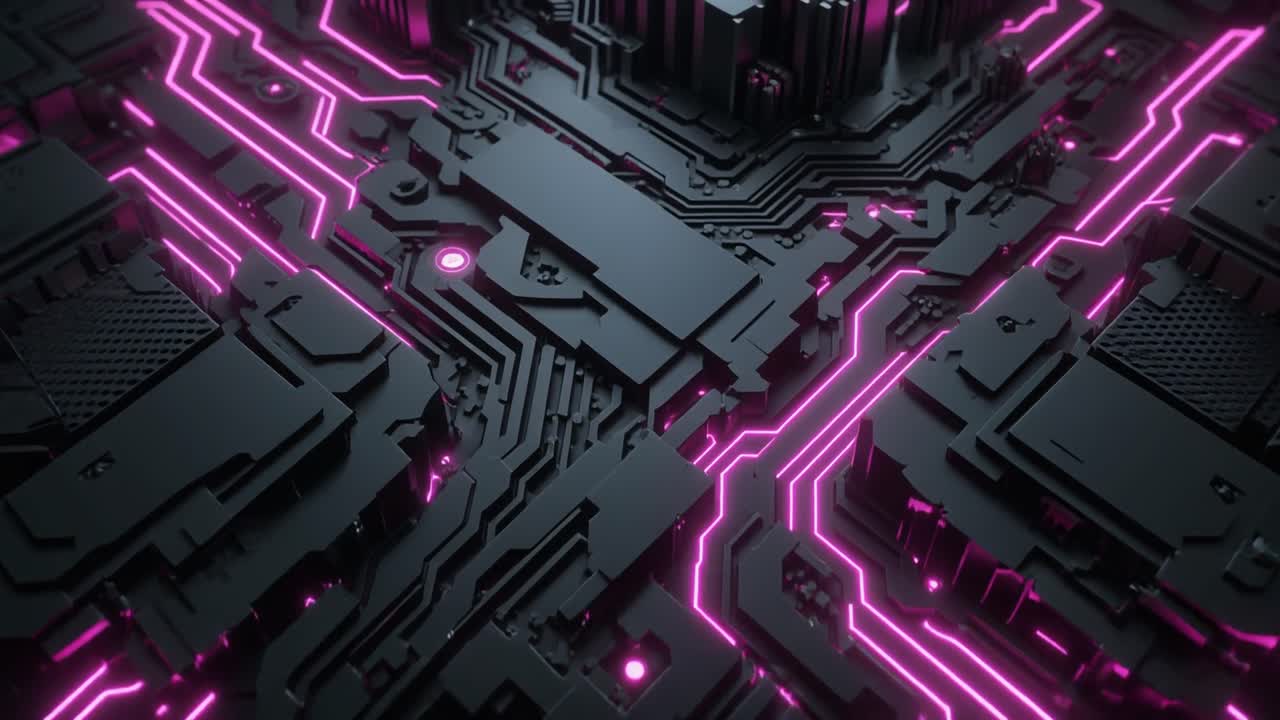 Abstrakt futuristisk printkort med glødende pink linjer