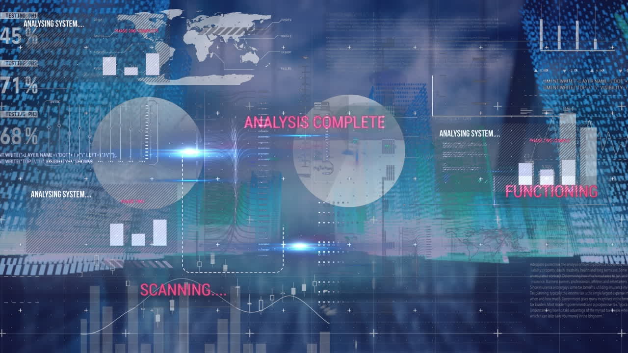 Animation of data processing over cityscape