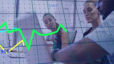 animación de gráficos de datos financieros sobre personas de negocios en la reunión