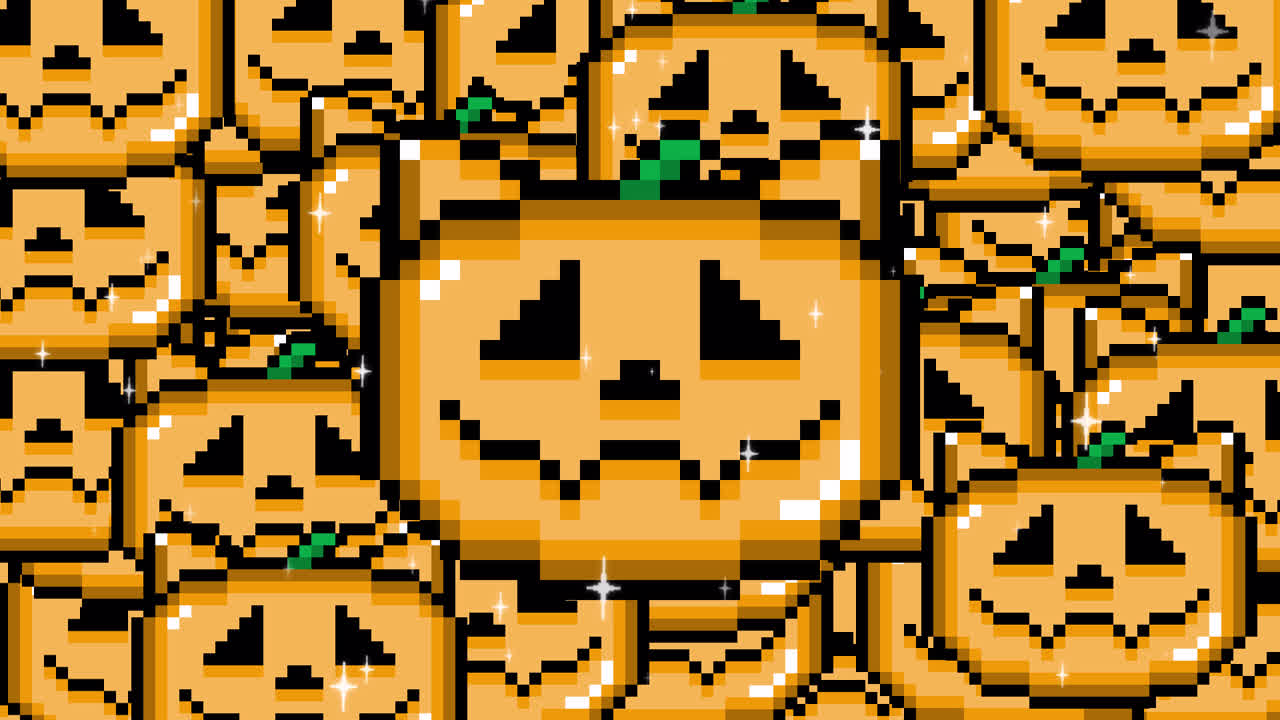 Pixel art pop up Halloween jack o lantern cat Transitions. 1080p - 30 fps - Alpha Channel (1).mov