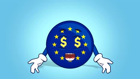 cartoon european union icon flag dollar eyes with face animation