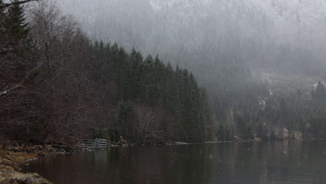 Nevando-En-Un-Lago-A-Cámara-Lenta