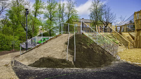Landscaping-time-lapse.-Outdoors,-kids-play-area