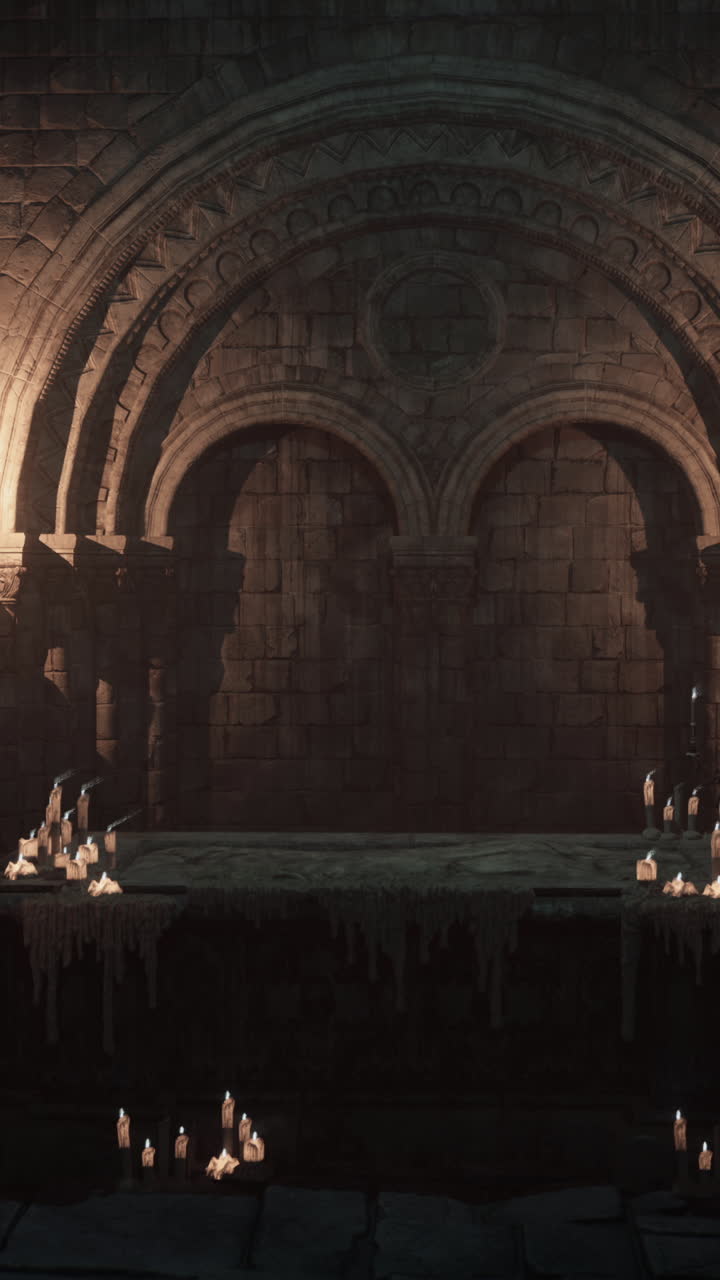 불이 있는 어고 무서운 돌로 된 아치웨이