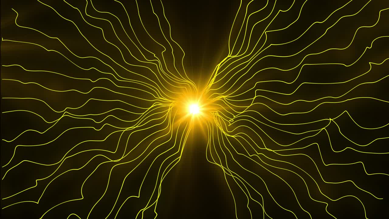 Cerchio di luce glitterato dorato, ovale luminoso scintillante con onde luminose che fluiscono nello spazio formando raggi di luce