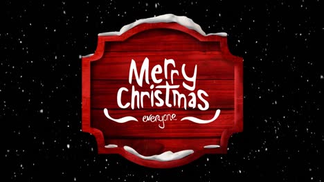 Animation-of-falling-snowflakes-over-wooden-sign-with-merry-christmas-text