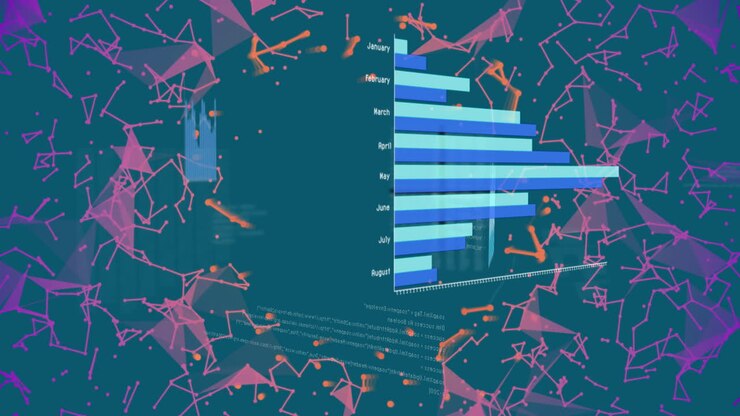 Animation of data processing and diagrams over shapes