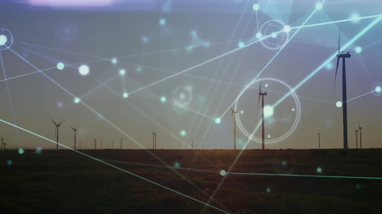 Animation of network of connections over wind turbines