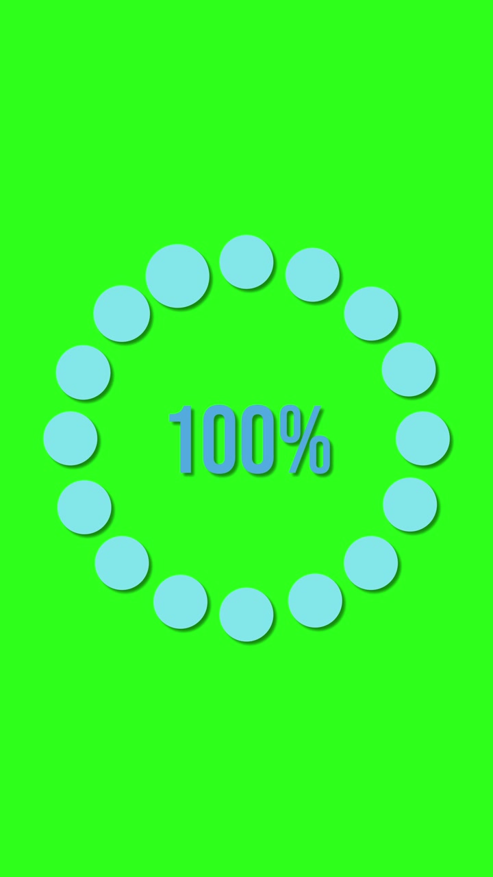 Barra di avanzamento circolare animata che incrementa dal 5% al 100% in 8 secondi su sfondo verde