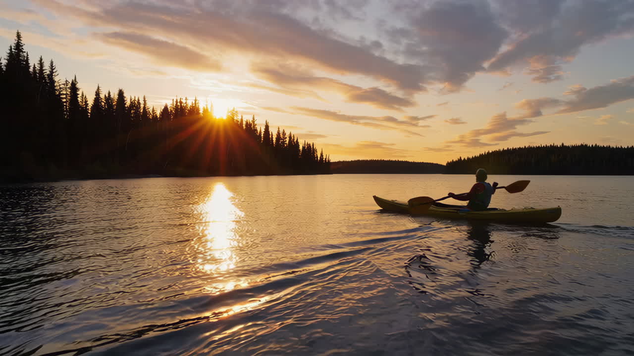 Kayaking on a Serene Lake at Sunset