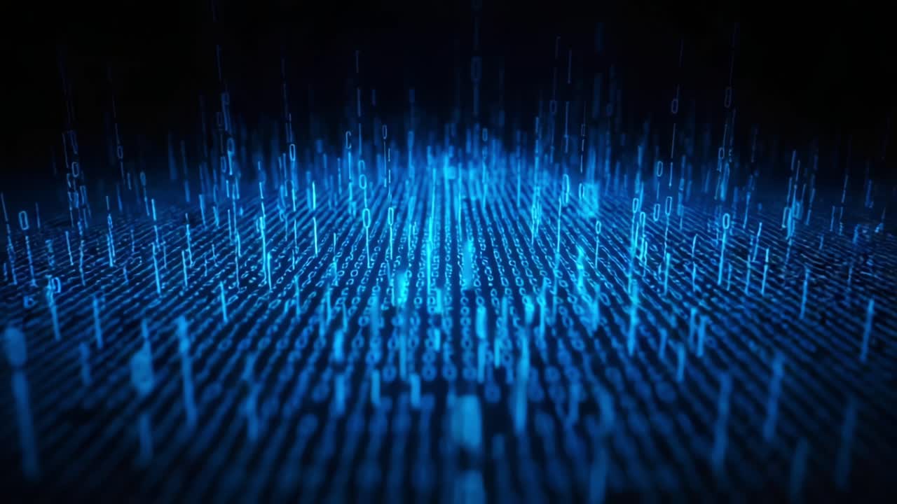 Dynamic Visual Representation of Binary Data Streams Illuminated in Blue: Explore the Depths of Digital Information Flow Through Mesmerizing Patterns and Pulse Effects