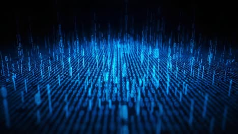 dynamic visual representation of binary data streams illuminated in blue: explore the depths of digital information flow through mesmerizing patterns and pulse effects