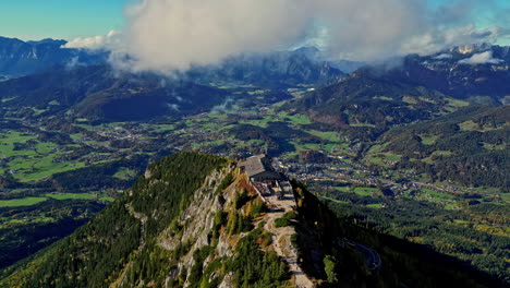 historic eagles nest on ridge line of kehlsteinhaus germany, aerial overview