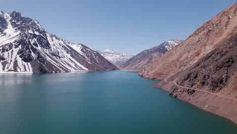 maipo canyon landscape and embalse el yeso turquoise waters in los andes, chile