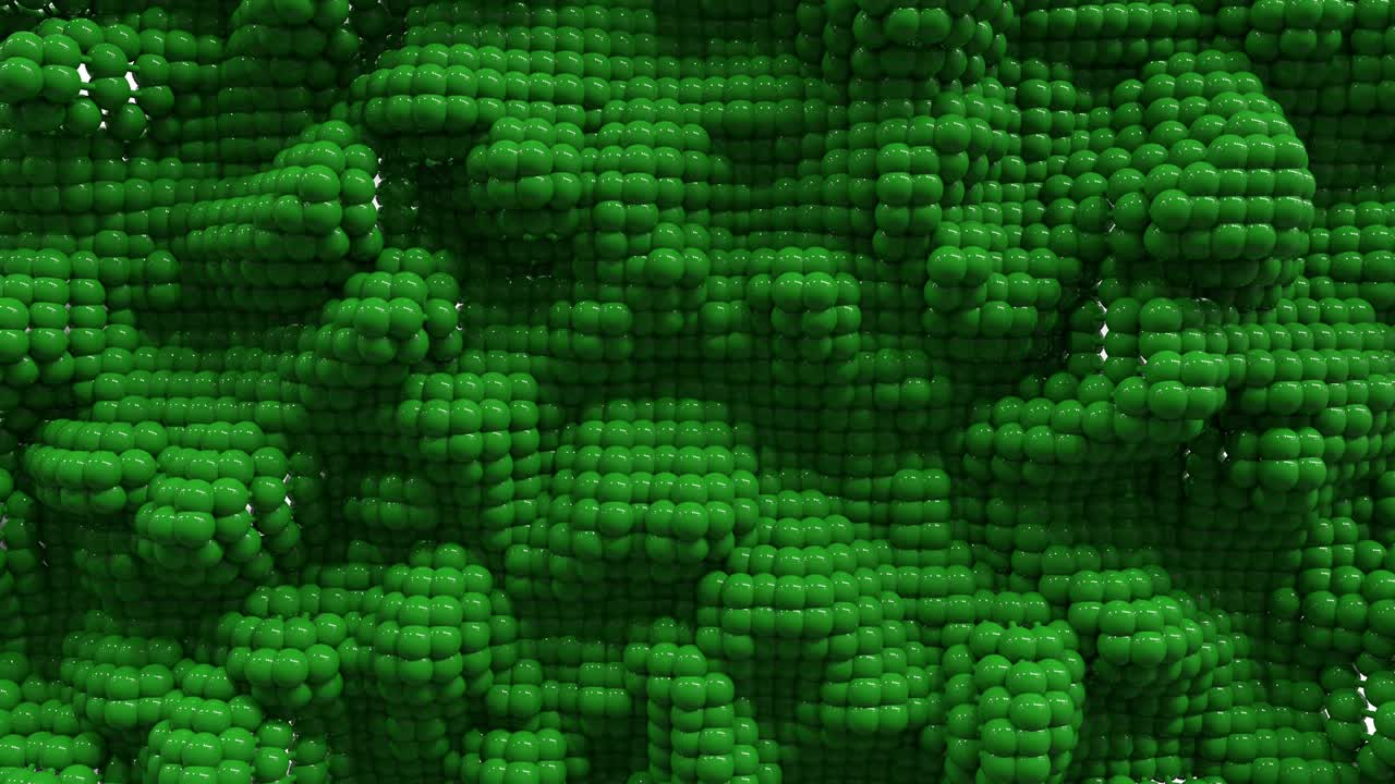 3d fondo en bucle de pequeñas bolas. superficie ondulada con ondas y burbujas. textura vibrante de moda, textil de moda, diseño gráfico, textura animada con perlas.