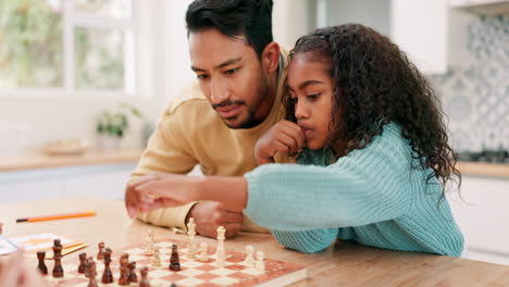 Family,-father-and-child-playing-chess-at-home