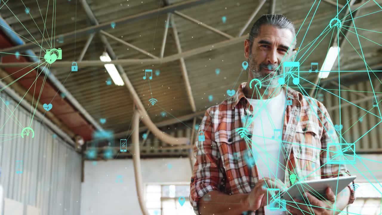 globo de red de conexiones contra el hombre usando tableta digital