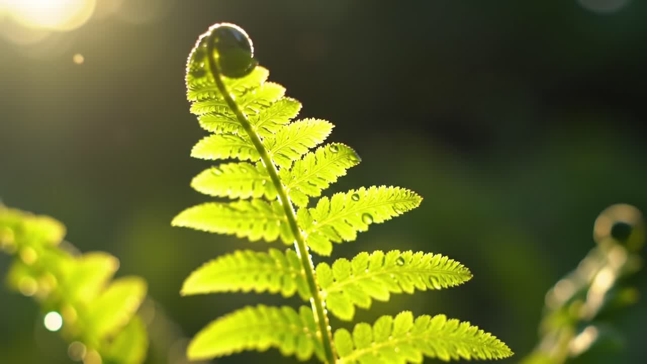 Stunning Close-up of Delicate Fern Leaves Illuminated by Golden Sunlight, Capturing Nature's Intricate Details and Vibrant Greenery in a Serene Scene