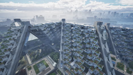 futuristic cityscape: aerial view of sustainable high-rise buildings