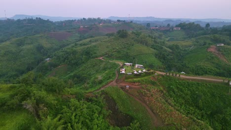 Aerial-view-of-the-resort-in-the-public-green-mountain-in-vacation-travel-time