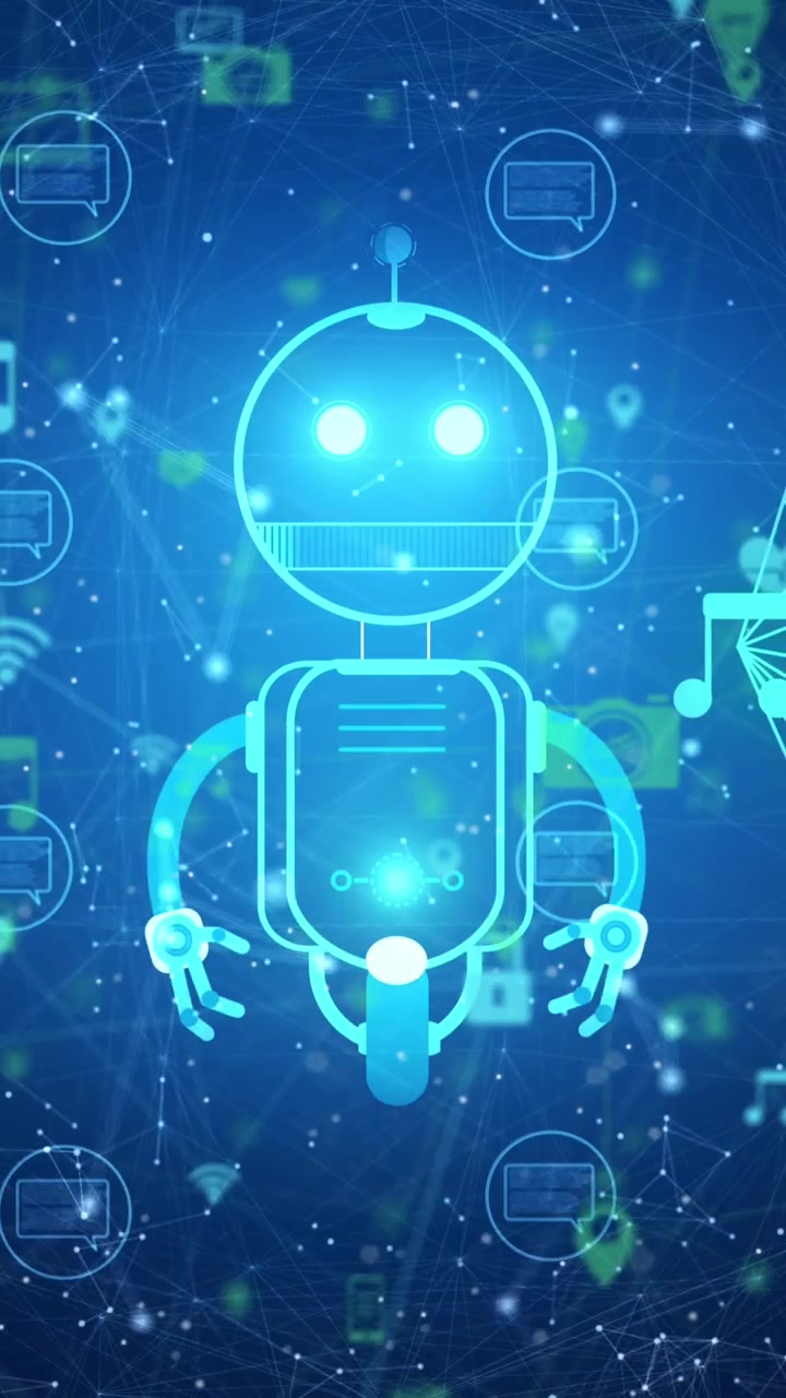 Animation af AI-chatbot-ikon og databehandling