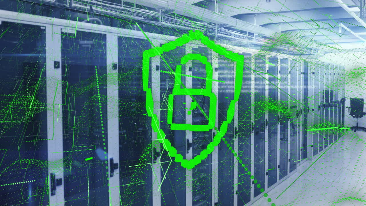 온라인 보안  ⁇ 락의 애니메이션과 컴퓨터 서버를 통한 데이터 처리