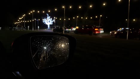 car stuck in christmas traffic jam at night