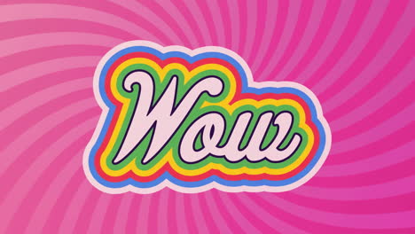 animation of wow text in colourful letters on pink background