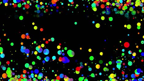 4k fondo abstracto en bucle con hermosas bolas multicolores como burbujas de pintura o gotas de tinte en el agua en estilo plano. 3d con luma mate como canal alfa. centro es libre de insertar, copiar espacio 15