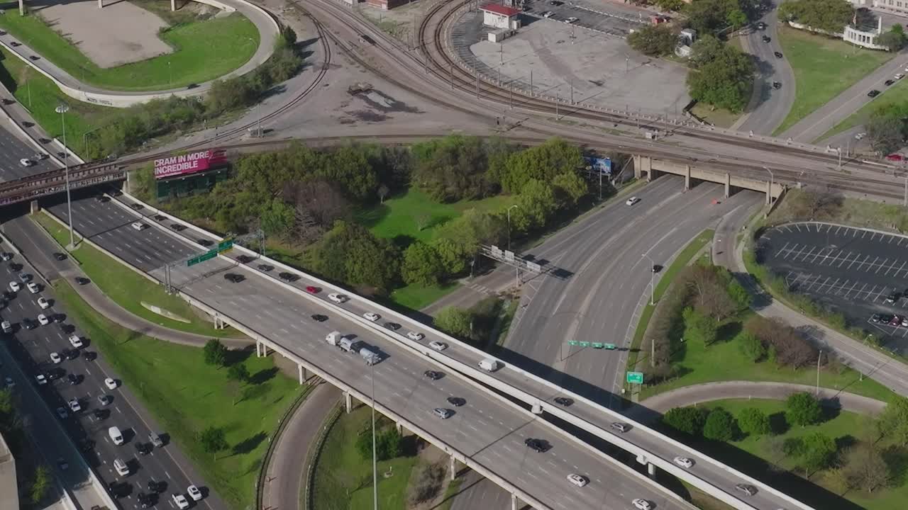 View of Dallas downtown highways and roads from above during daytime